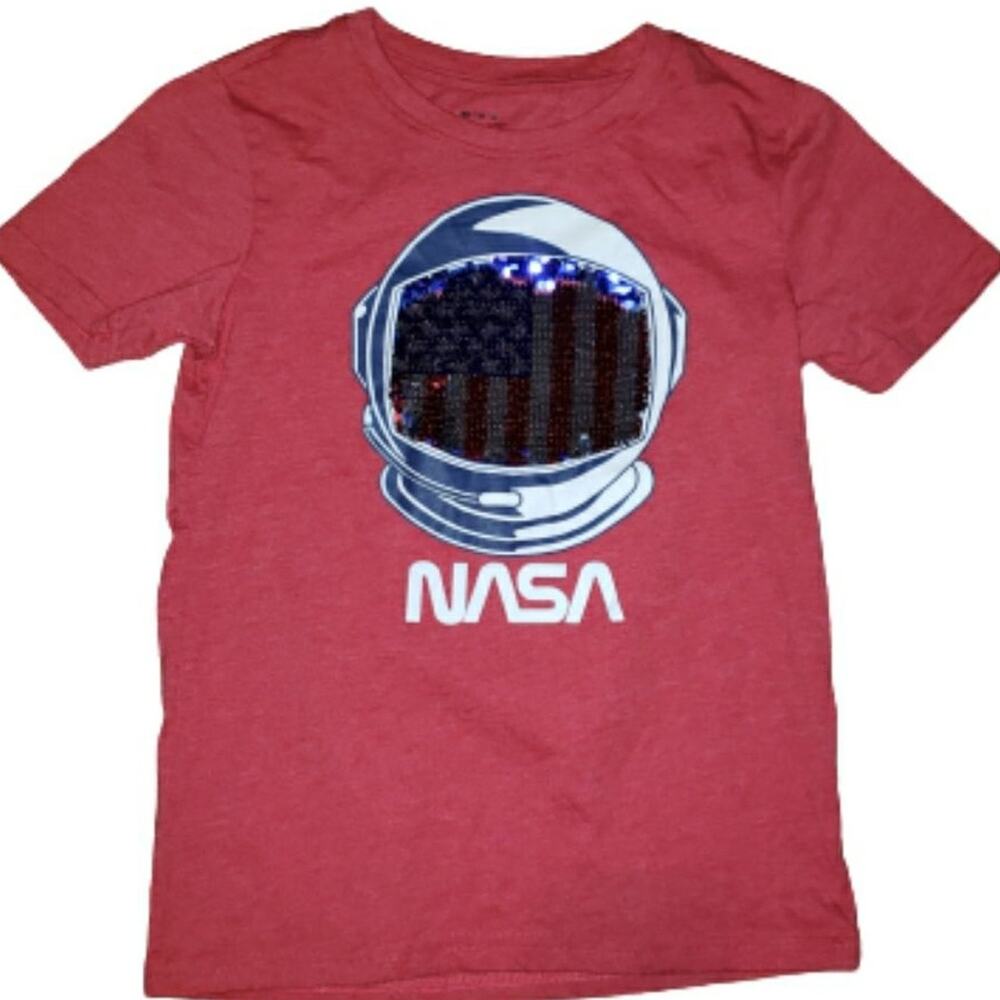 Mad Engine Girls MD NASA Astronaut Helmet Flip Sequin American Flag T-shirt